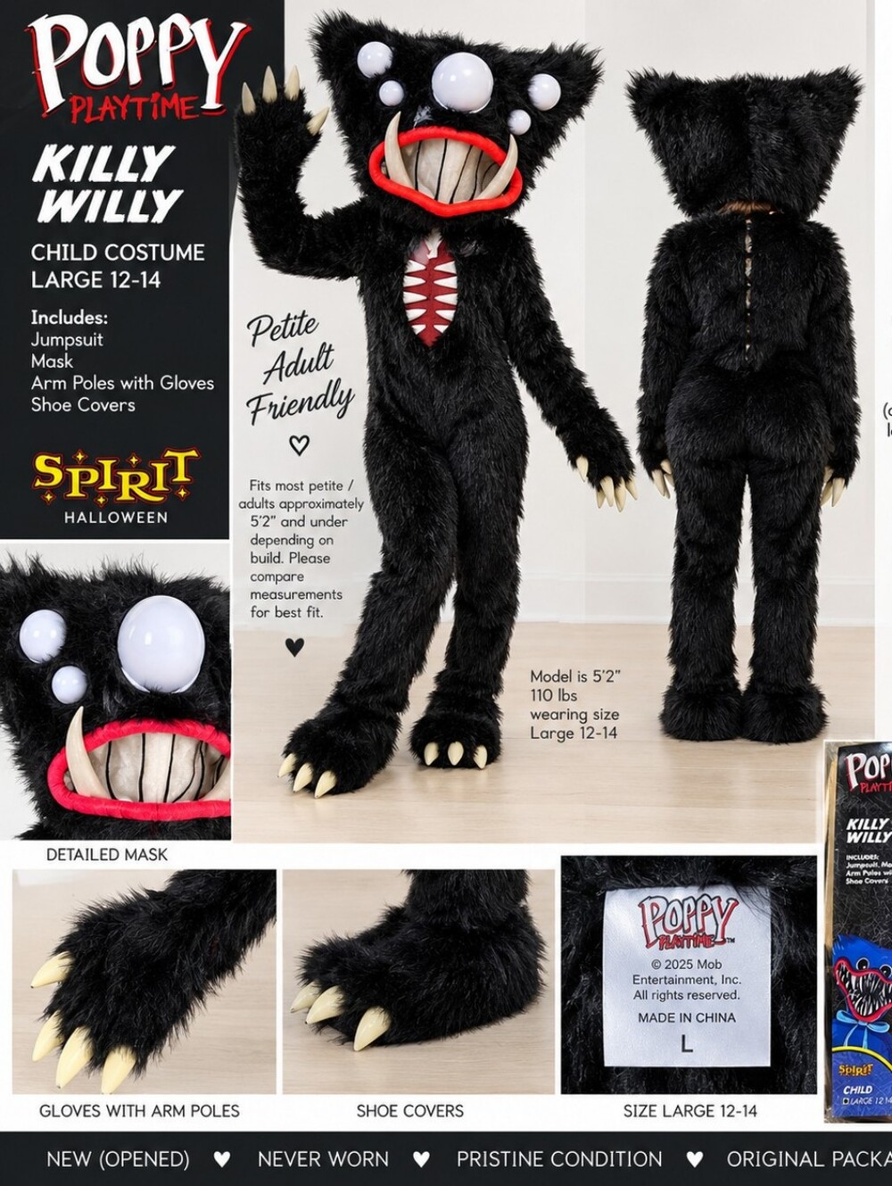 Spirit Halloween Poppy Playtime Killy Willy Costume Youth L 12-14 Complete New
